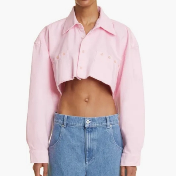 Liberal Youth Ministry Cropped Denim Button Up Shirt in Baby Pink M NWT HTF - Picture 3 of 13